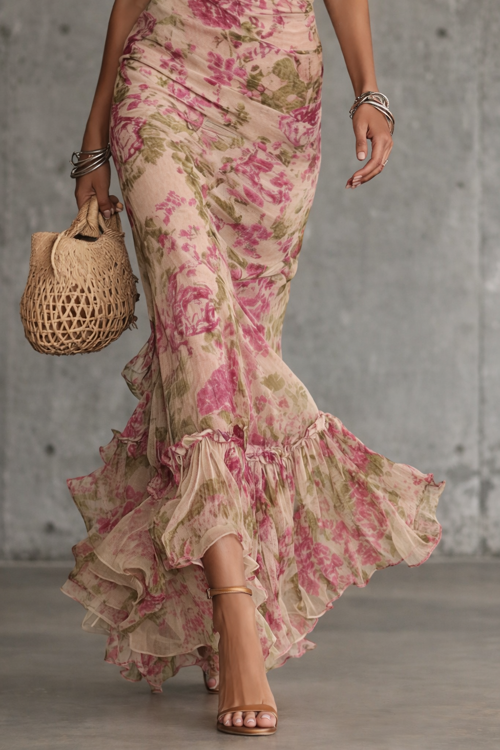 Isabella | Vestido Largo con Estampado de Rosas Vintage y Mangas Abullonadas