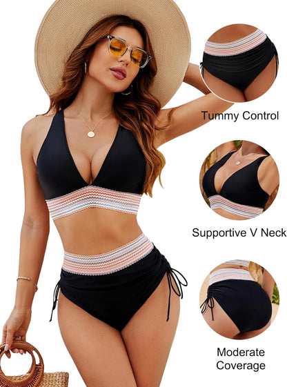 Bikini de tiro alto con detalle trenzado