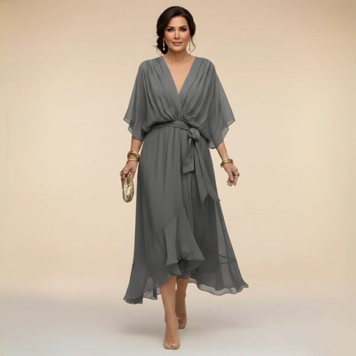 Monica | Vestido de chiffon con escote en V