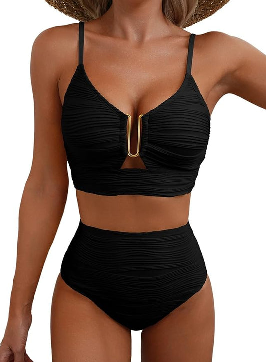 Bikini de tiro alto con efecto drapeado