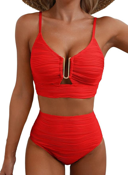 Bikini de tiro alto con efecto drapeado