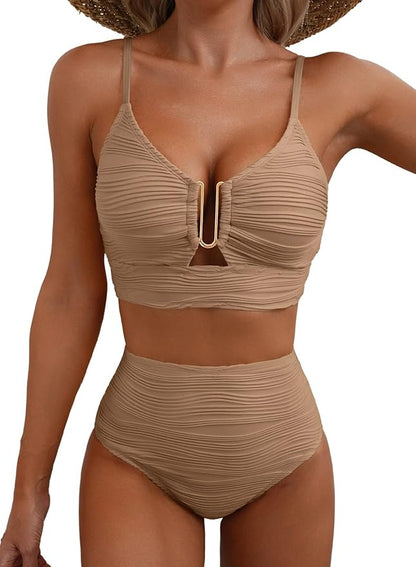 Bikini de tiro alto con efecto drapeado