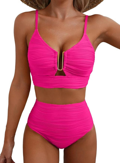 Bikini de tiro alto con efecto drapeado