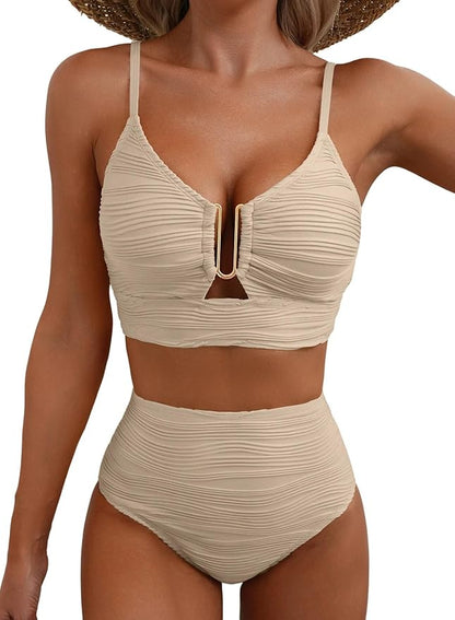 Bikini de tiro alto con efecto drapeado