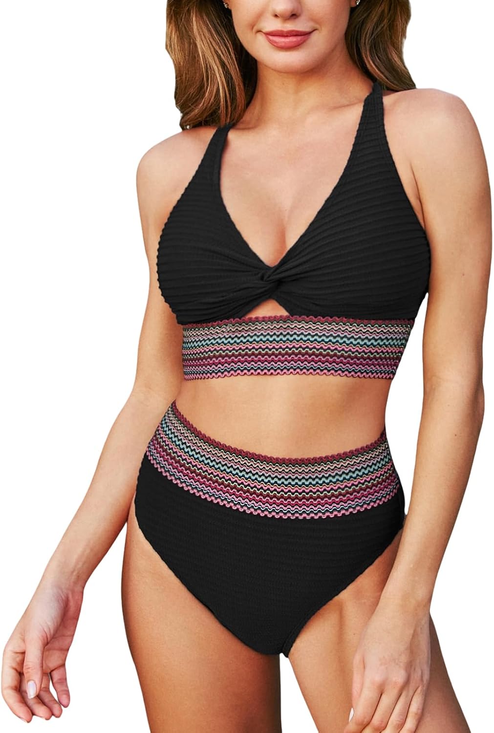 Bikini de tiro alto con detalle multicolor