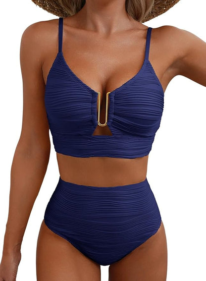 Bikini de tiro alto con efecto drapeado