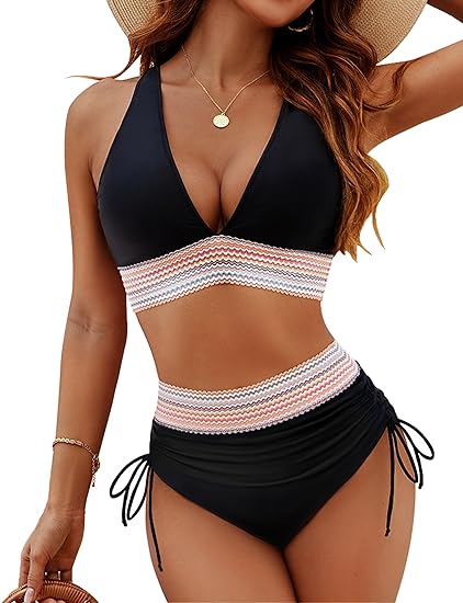 Bikini de tiro alto con detalle trenzado