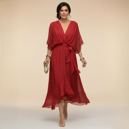 Vestido de chiffon con escote en V