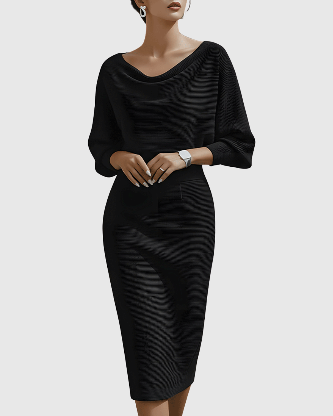 Ismeria | White Draped Batwing Midi Dress