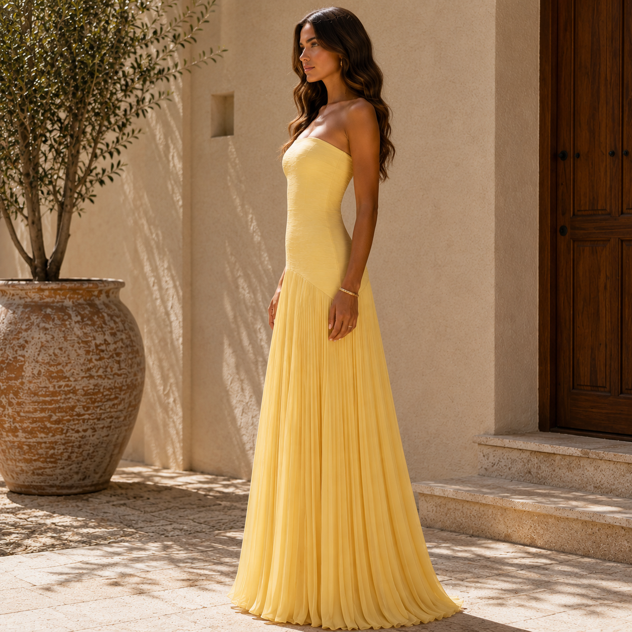 Arielle™ | Vestido largo strapless con caída fluida