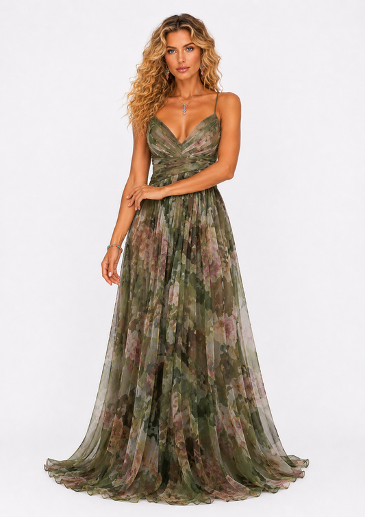 Vestido Largo con Estampado Floral