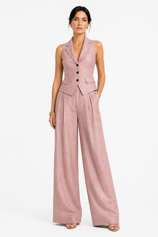 Conjunto satinado de chaleco y pantalón