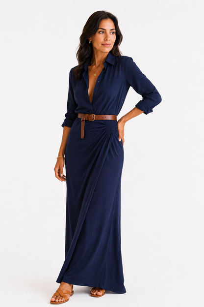 Vestido largo cruzado con cinturón de regalo
