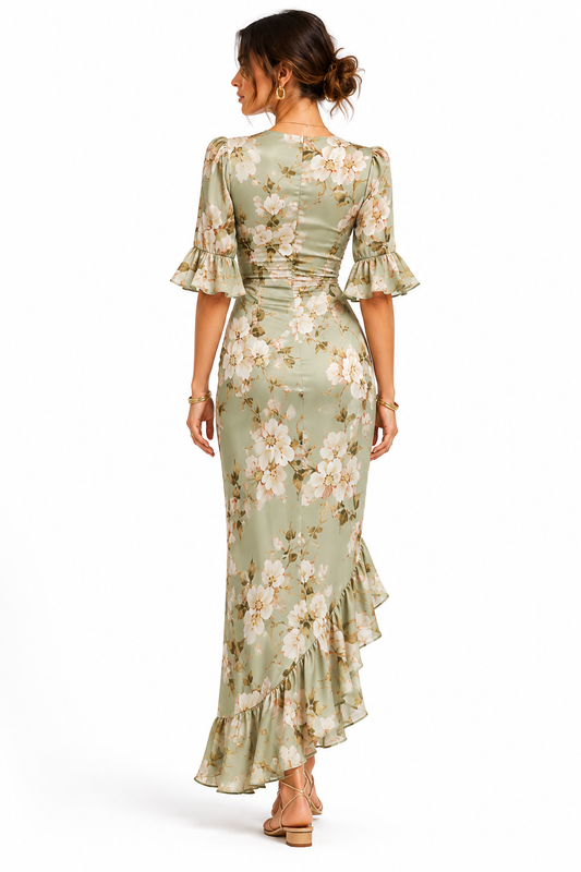 Vestido midi floral de caída fluida