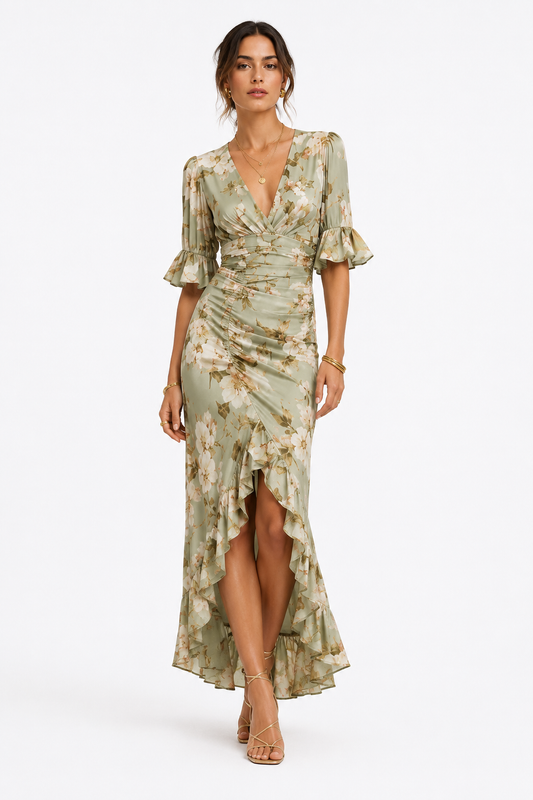 Vestido midi floral de caída fluida