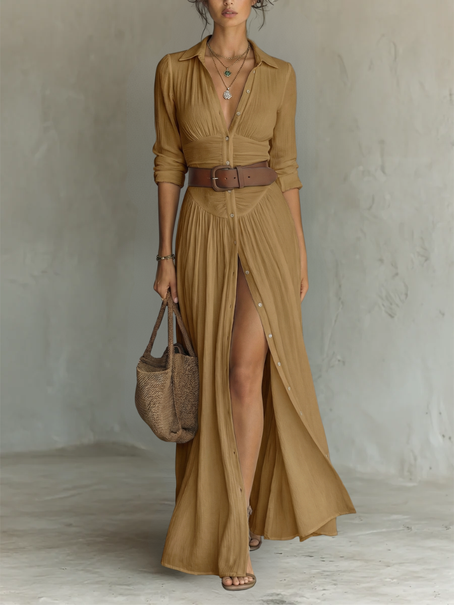 Amélie™ | Vestido camisero fluido con abertura