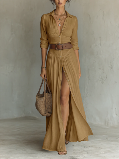 Vestido camisero fluido con abertura