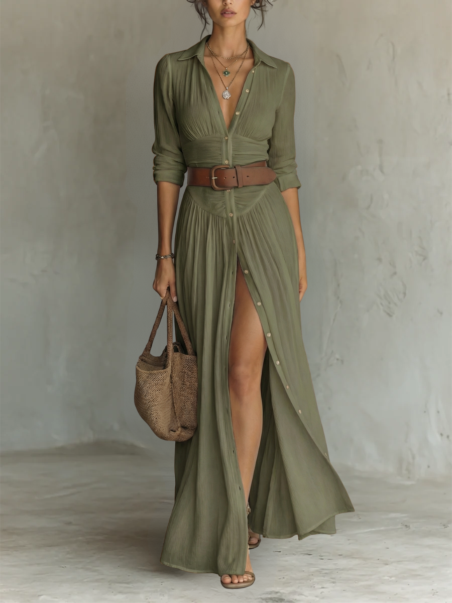 Amélie™ | Vestido camisero fluido con abertura