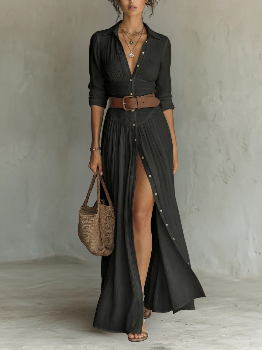 Amélie™ | Vestido camisero fluido con abertura