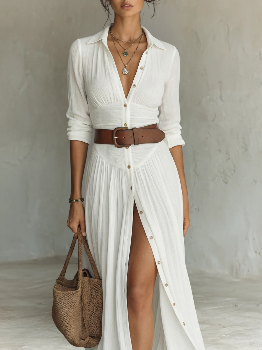 Amélie™ | Vestido camisero fluido con abertura