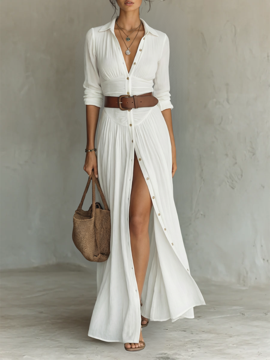 Amélie™ | Vestido camisero fluido con abertura