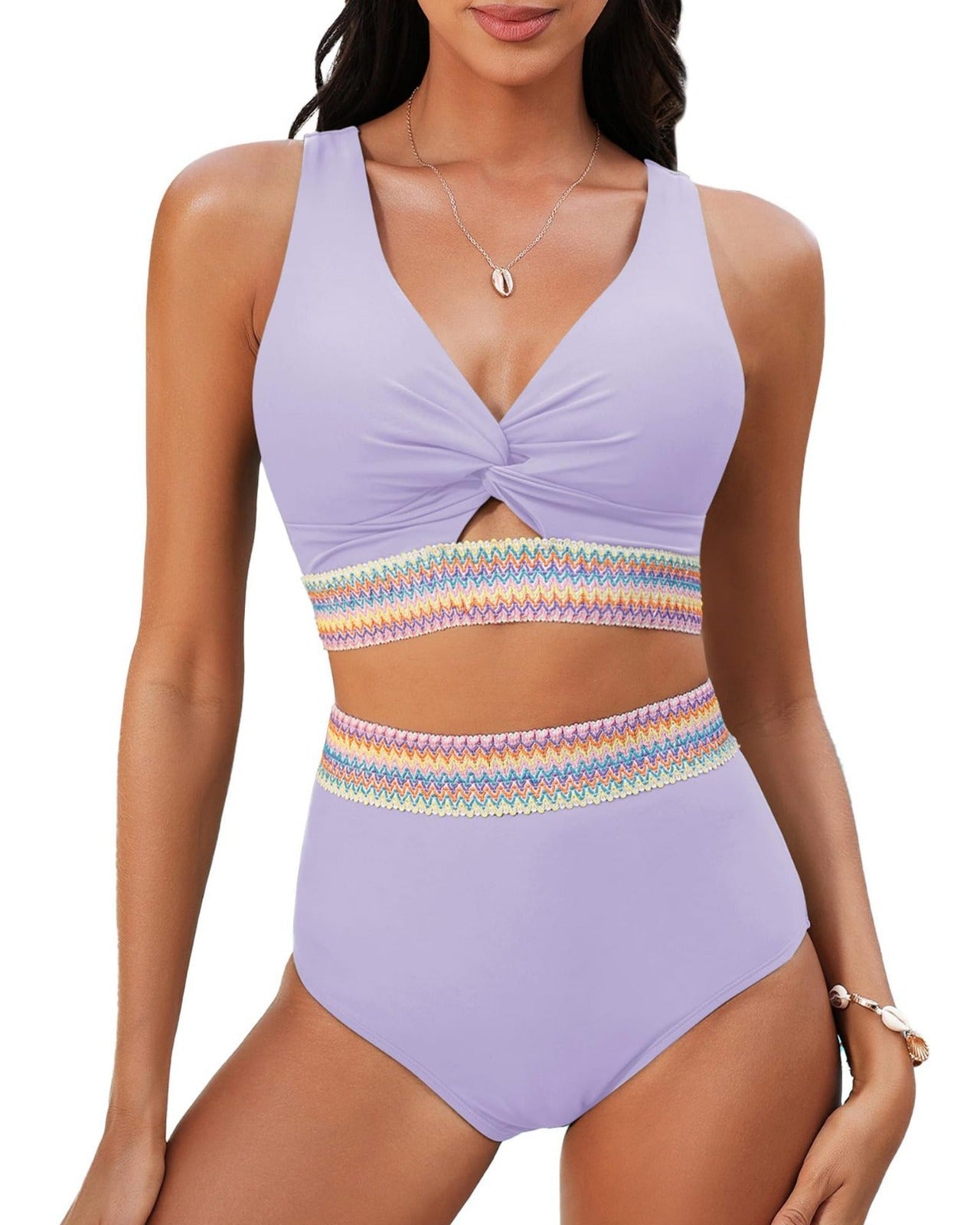 Bikini de tiro alto con detalle multicolor