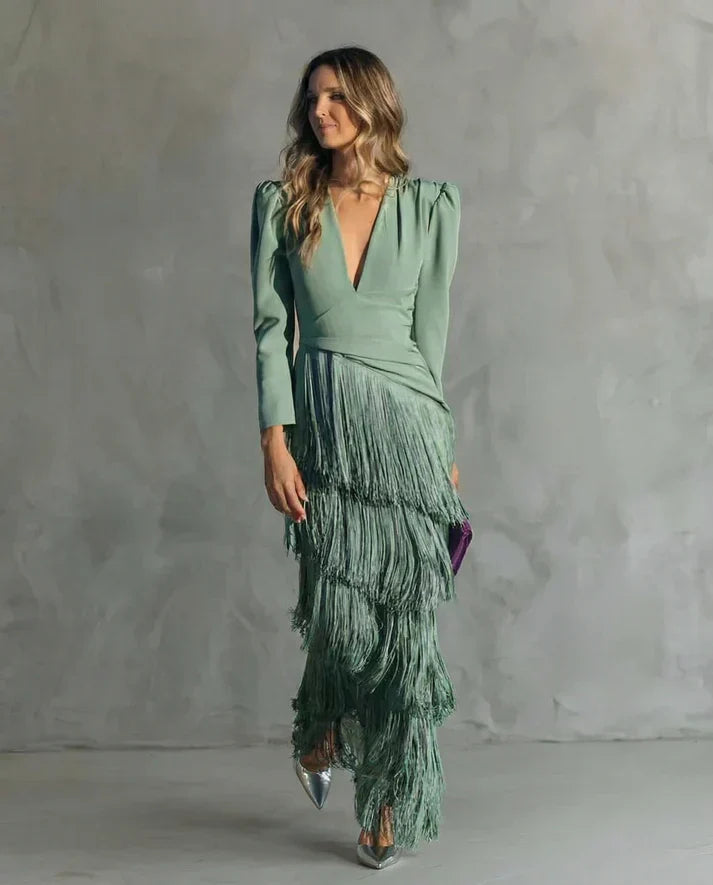 Clara | Vestido Elegante con Mangas de Flecos