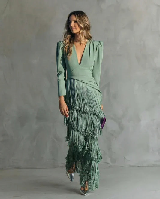 Clara | Vestido Elegante con Mangas de Flecos