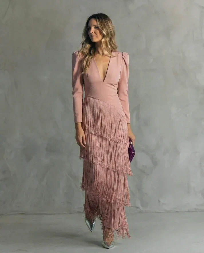 Clara | Vestido Elegante con Mangas de Flecos