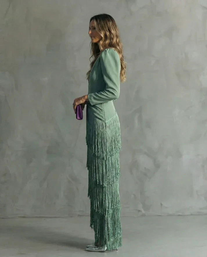 Clara | Vestido Elegante con Mangas de Flecos