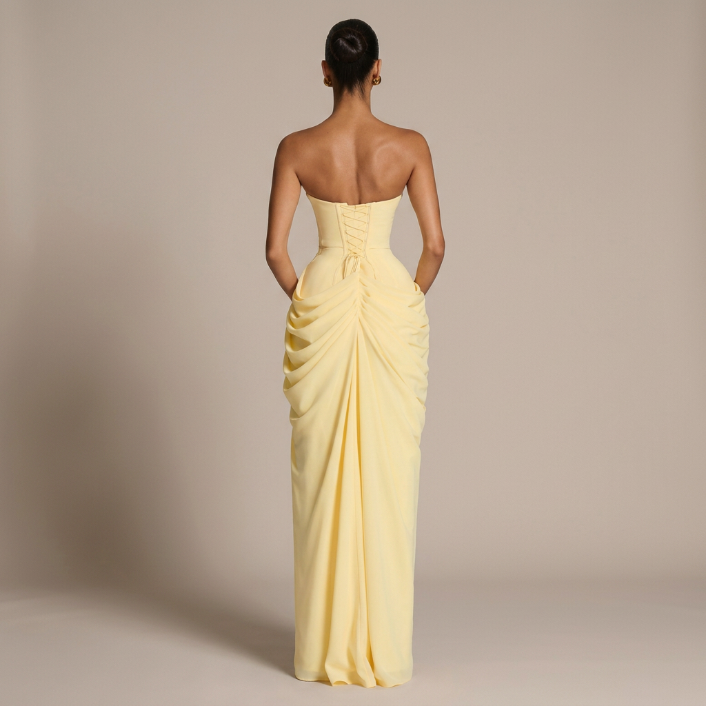 Elena – vestido largo palabra de honor con drapeado lateral