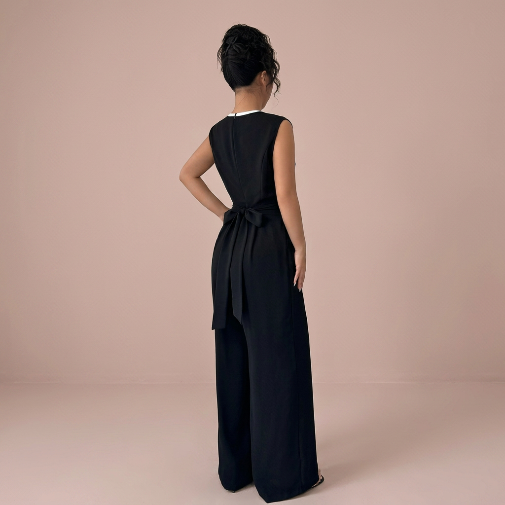 Iria – mono negro con detalle floral en contraste
